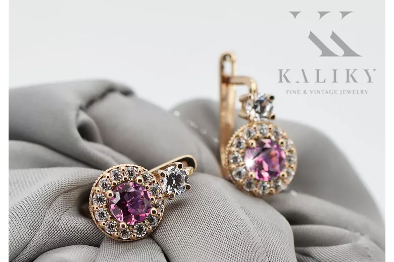 Amethyst 14K Rose gold Earrings Vintage Jewlery cec003r